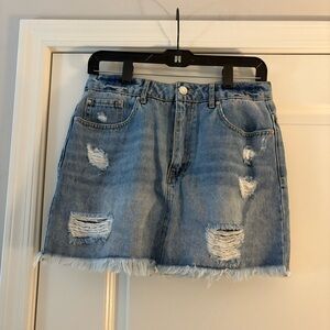 Denim Distressed Mini Skirt
